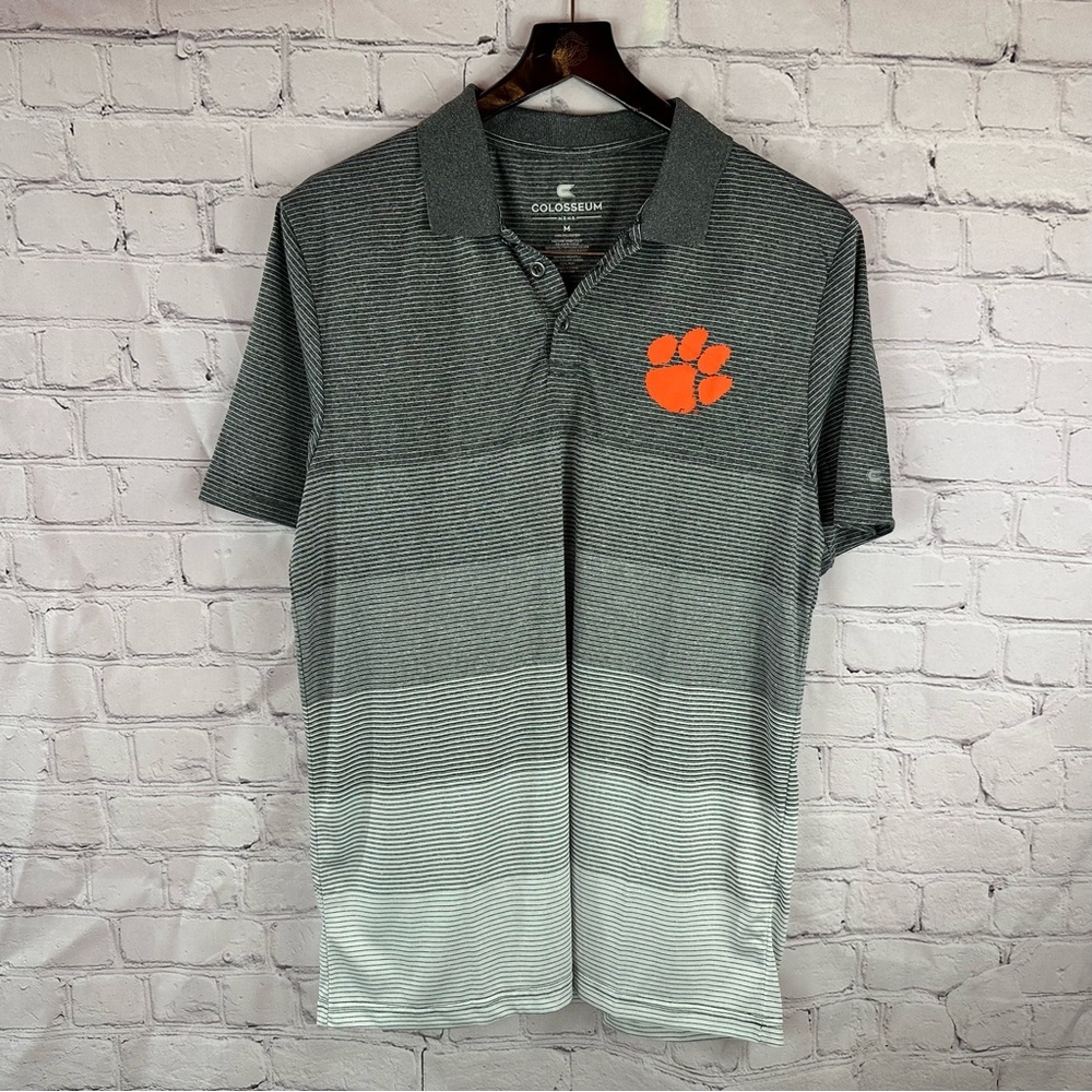 Colosseum Clemson tigers Men's gray Gradient Polo Orange Paw logo collegiate